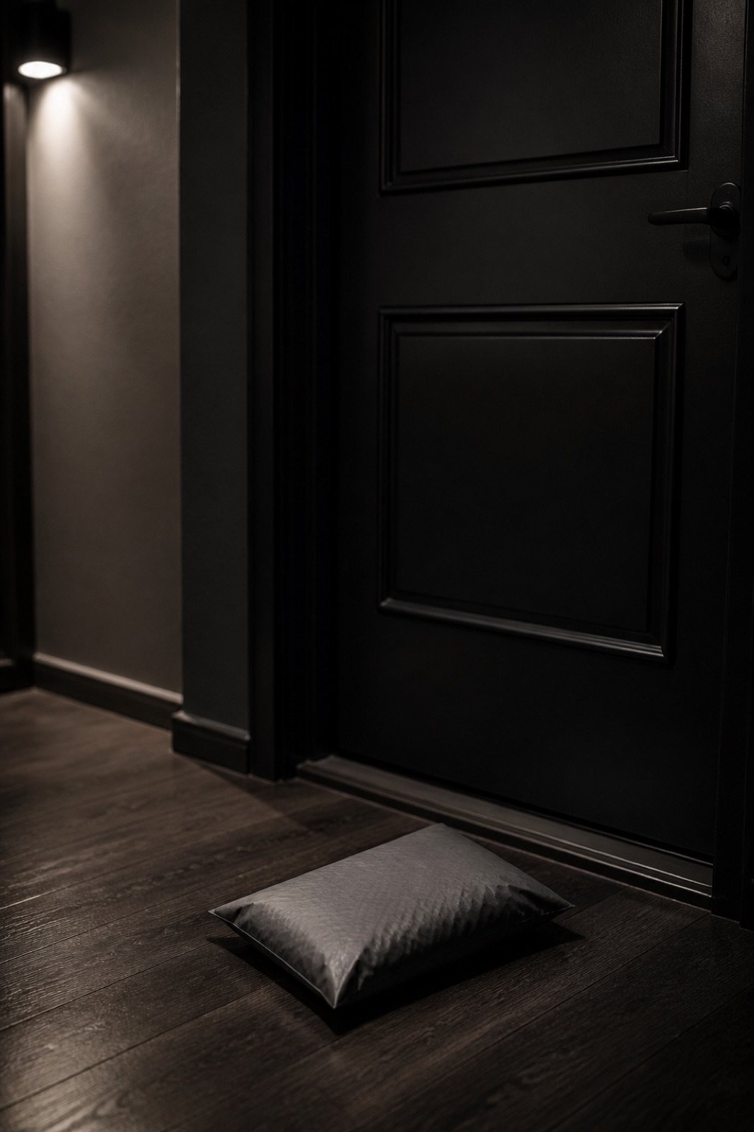 Unmarked package delivered inside a door